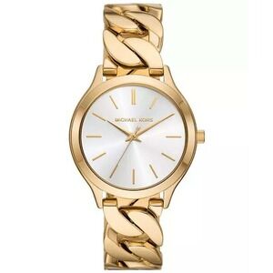 Michael Kors Women Watch Slim Runway Curb Chain Gold Tone MK7472 White Dial 38mm